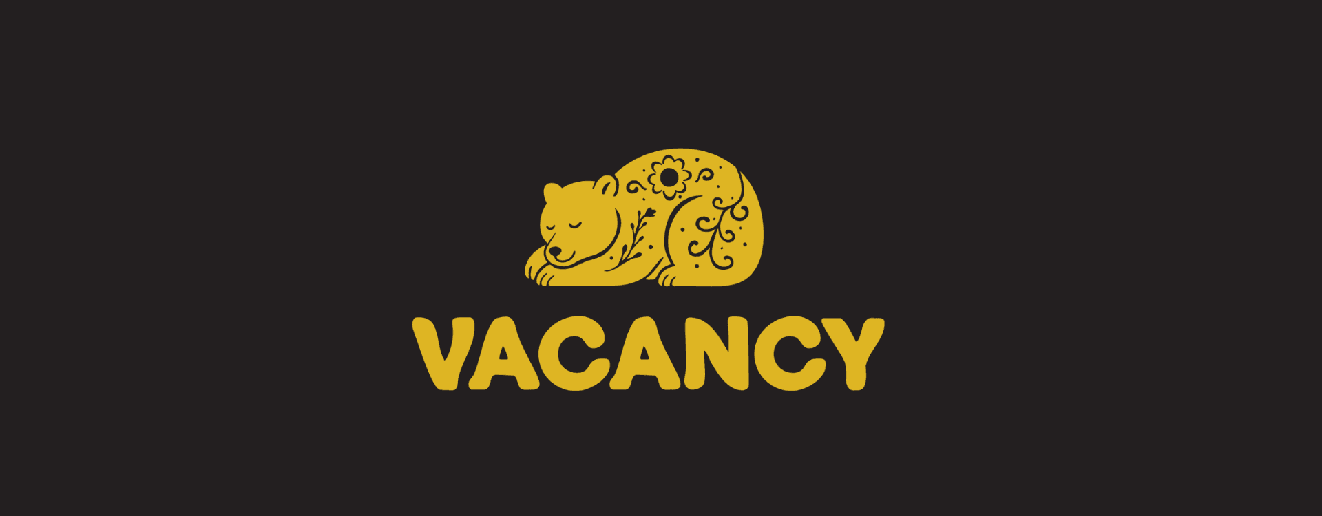 Logo featuring a stylized bear and the word "VACANCY" in yellow on a dark background.