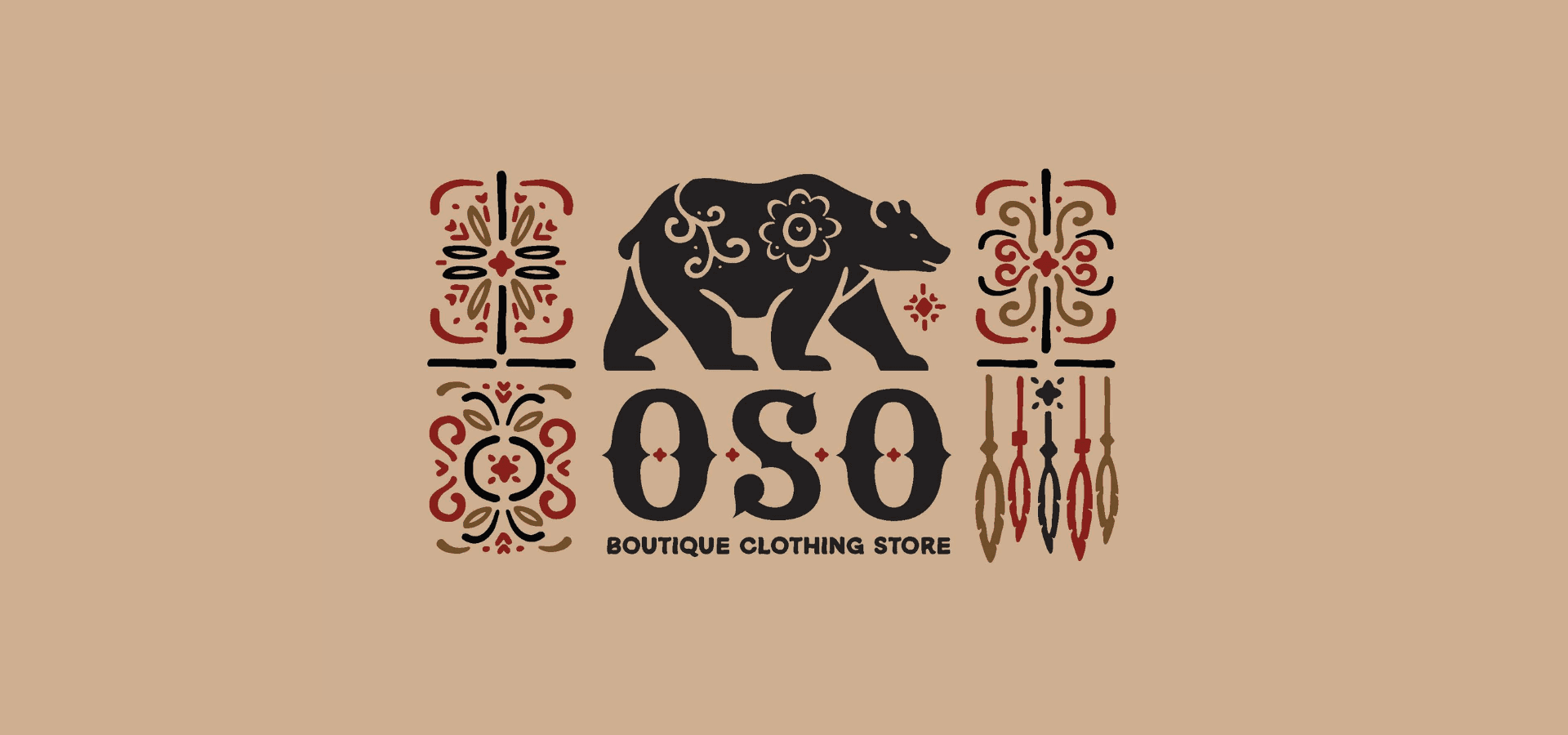 Logo for OSO Boutique Clothing Store featuring a bear and decorative patterns.