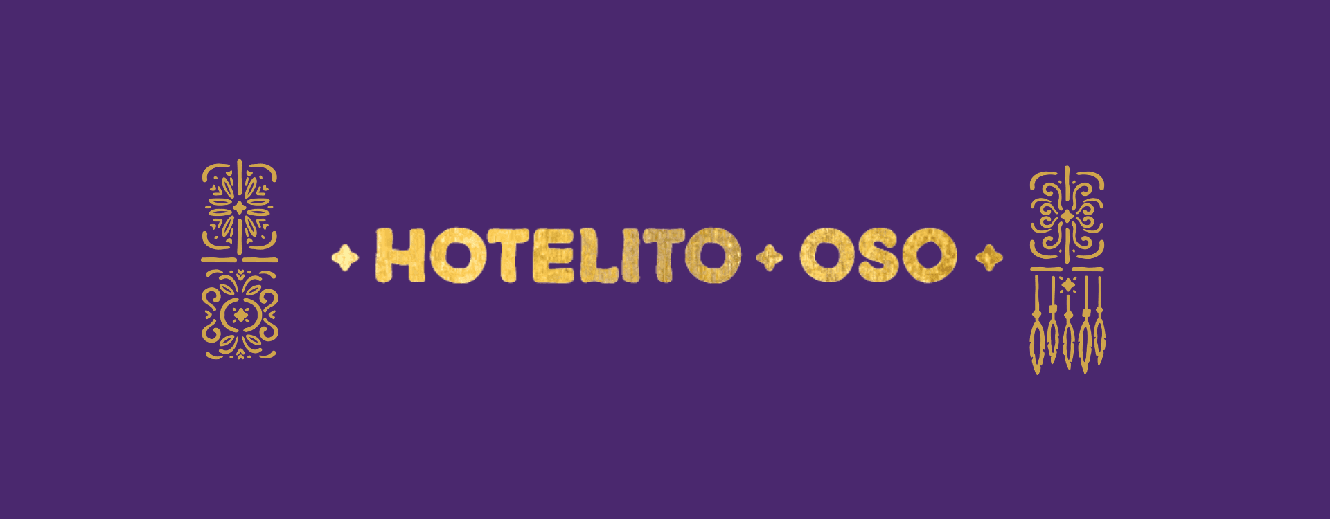 Logo design for "Hotelito Oso" featuring gold text on a purple background.